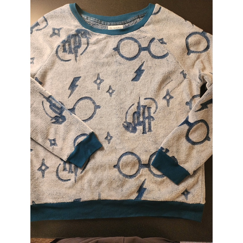 Wizarding World Harry Potter Blue Fuzzy Fleece Top Sleepwear Sz M - Picture 5 of 7